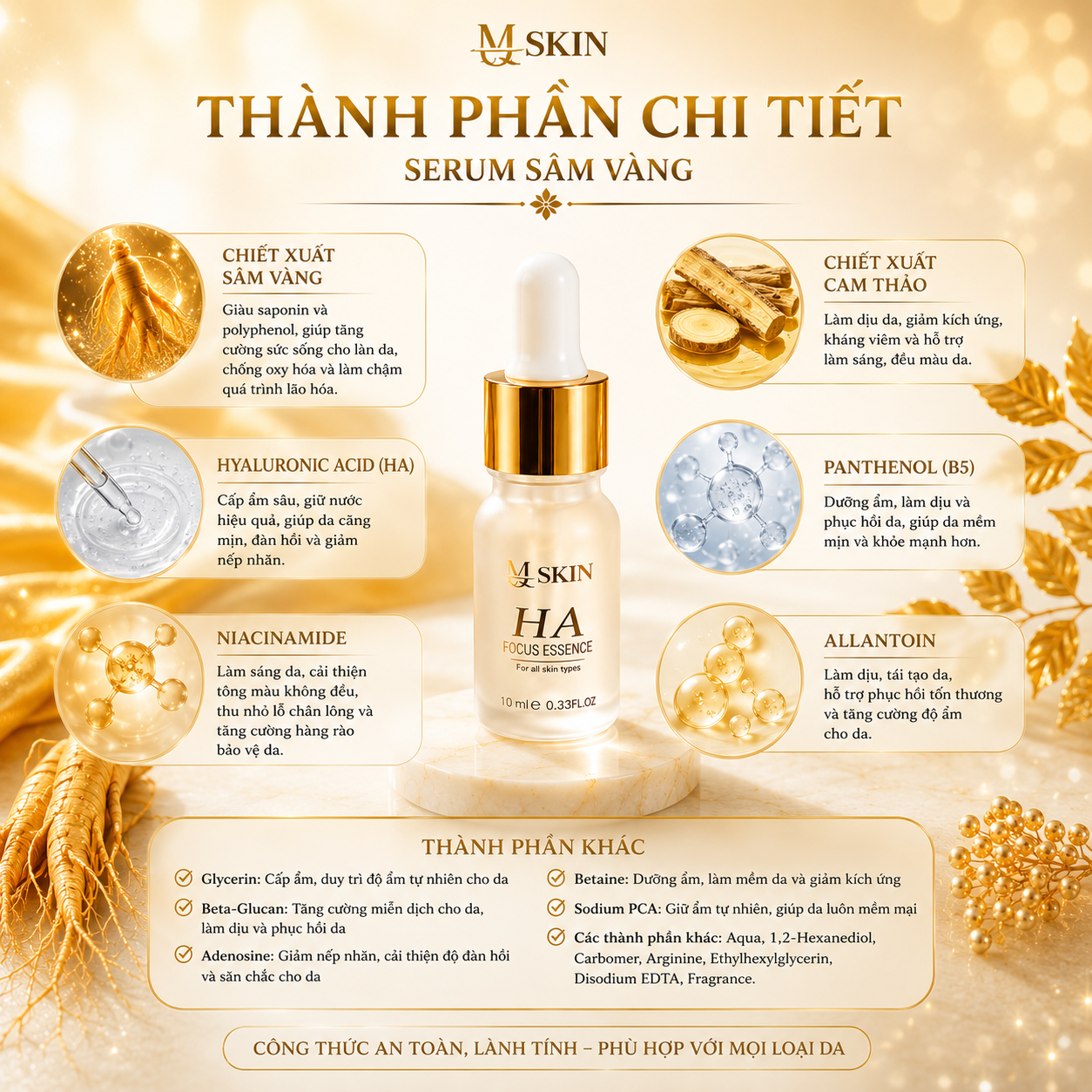 thành phần chi tiết serum HA sâm vàng